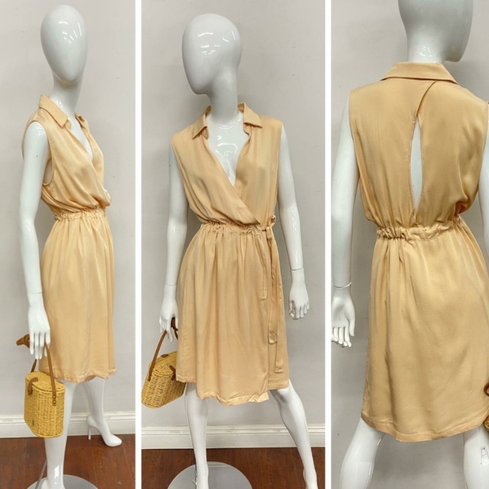 POL V-Neck Collared Wrap Dress with Open Back (M)